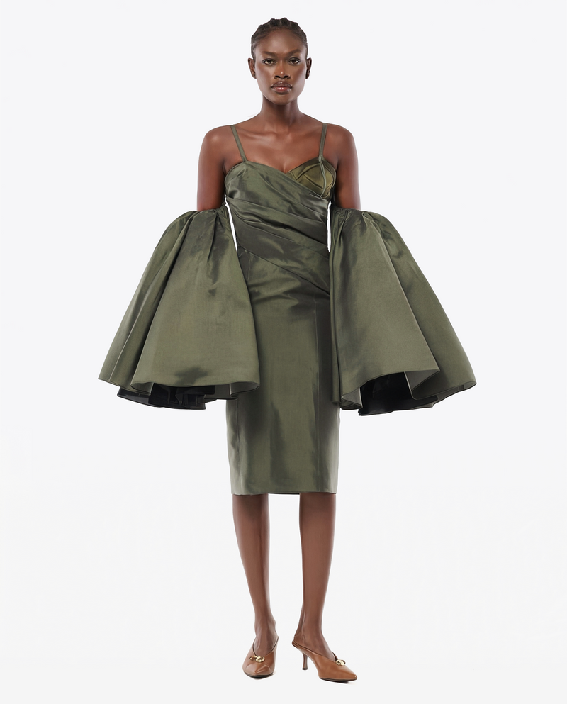 ROBE MIDI DRAPÉE EN SOIE MIKADO