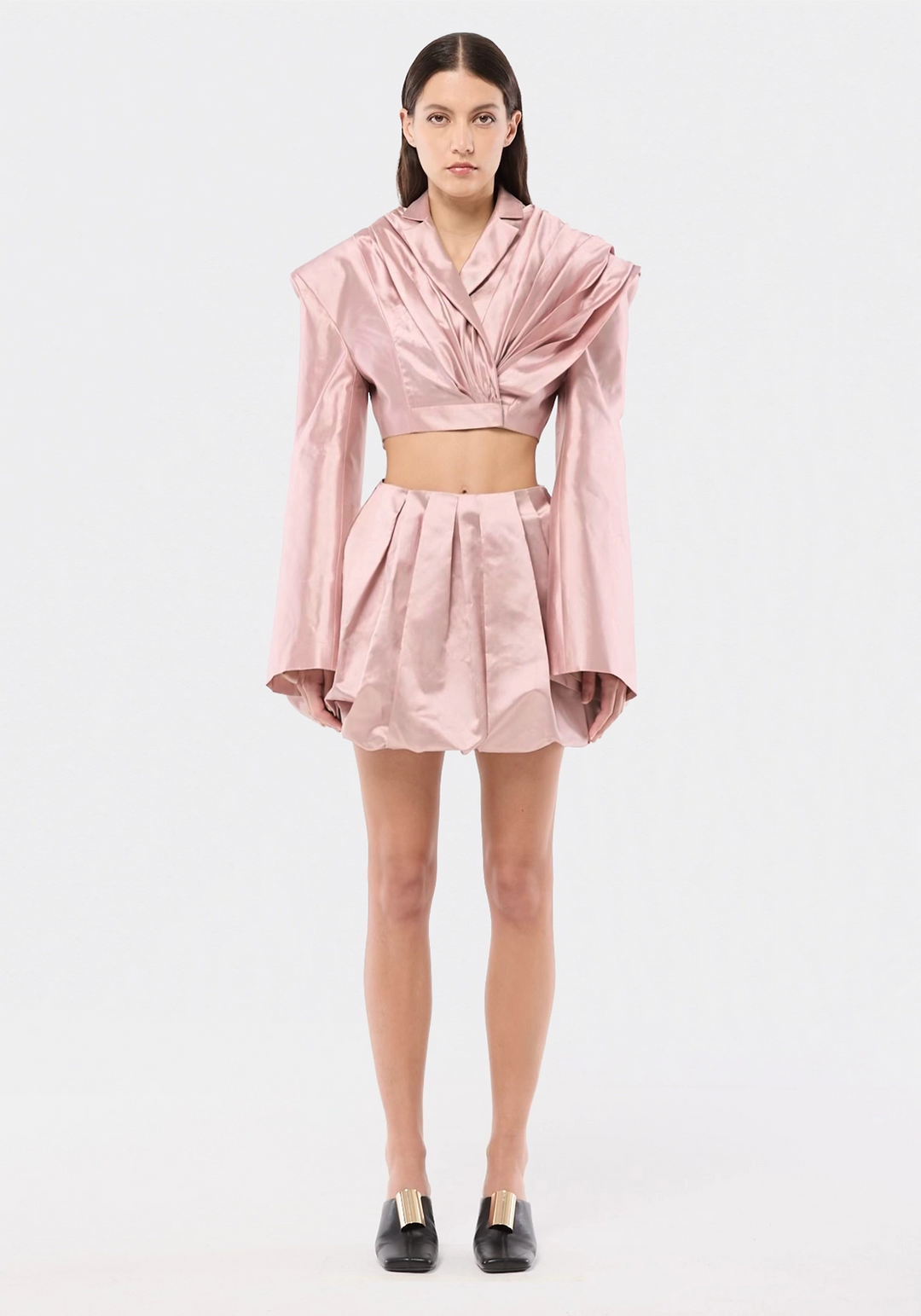 Balloon mini skirt in silk shanutng