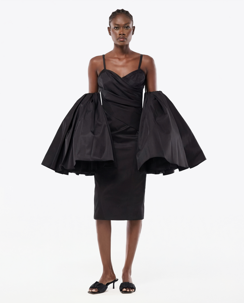 ROBE MIDI DRAPÉE EN NYLON