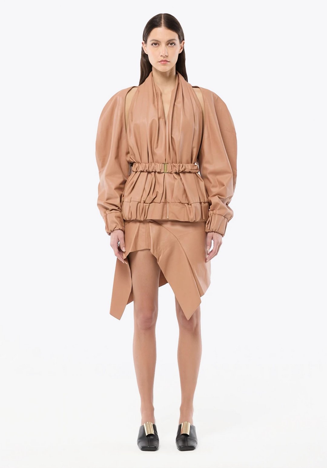 DRAPED LEATHER BOMBER