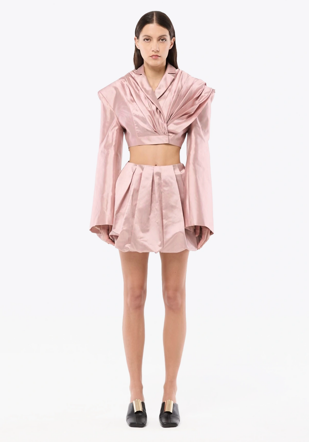 GIACCA CORTA CON DRAPPEGGIO IN SHANTUNG DI SETA