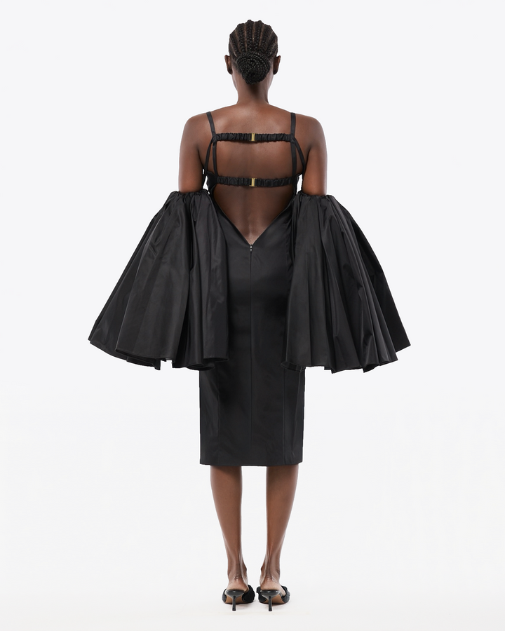 ROBE MIDI DRAPÉE EN NYLON
