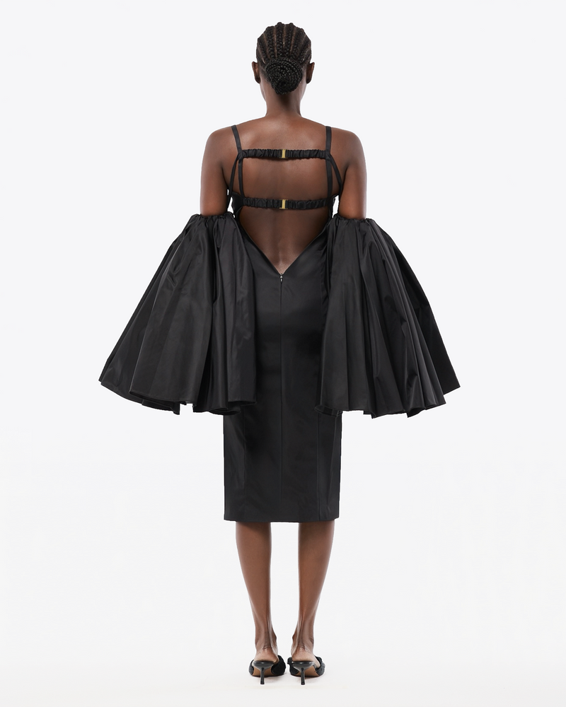 ROBE MIDI DRAPÉE EN NYLON