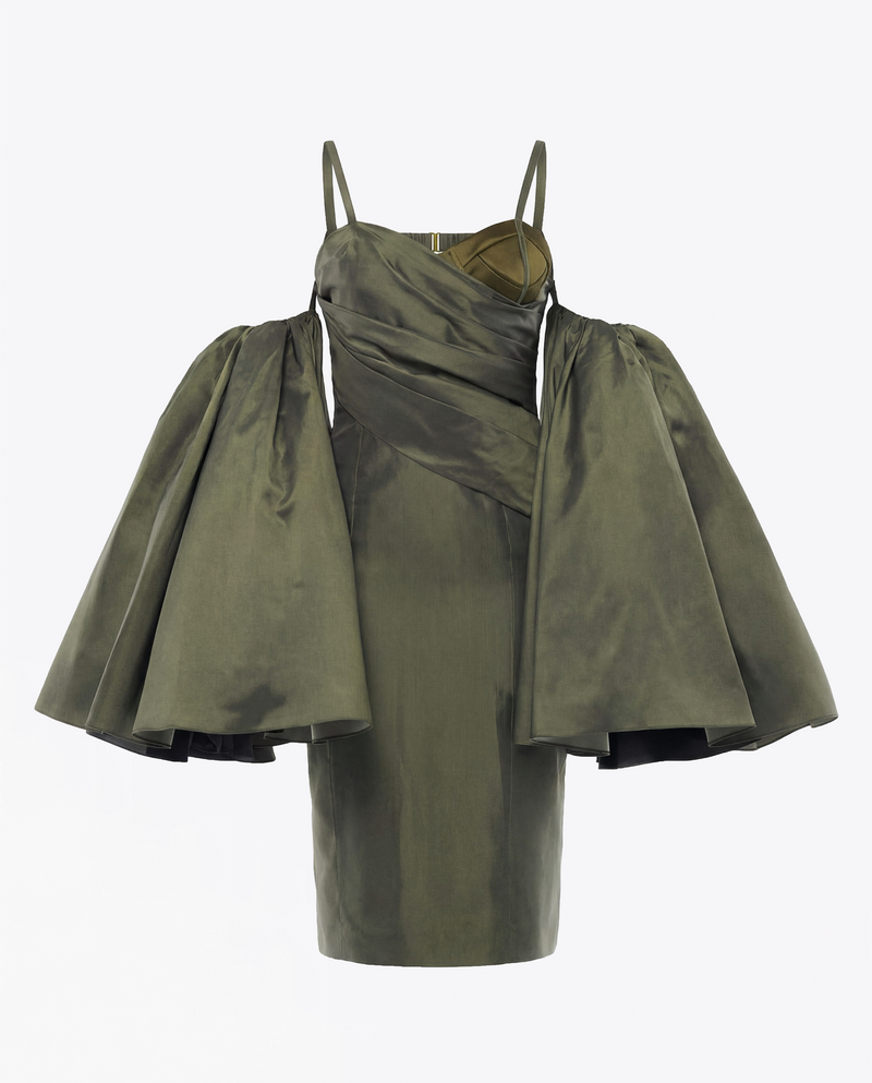 ROBE MIDI DRAPÉE EN SOIE MIKADO
