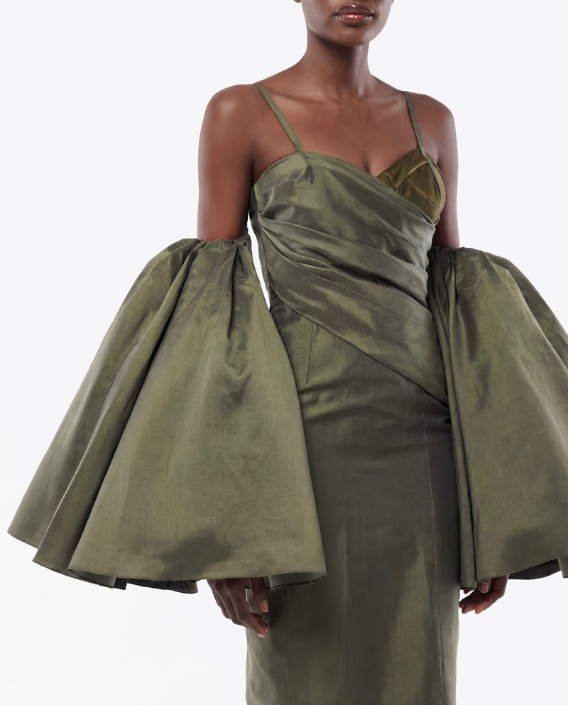 ROBE MIDI DRAPÉE EN SOIE MIKADO