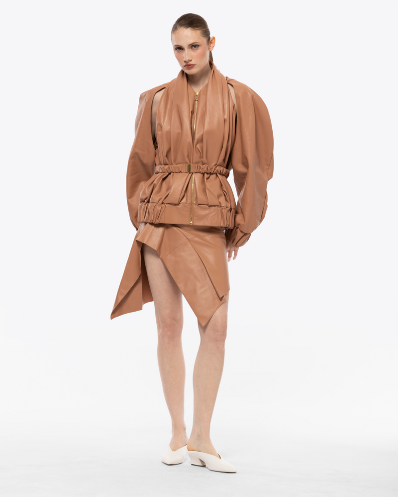 DRAPED LEATHER BOMBER