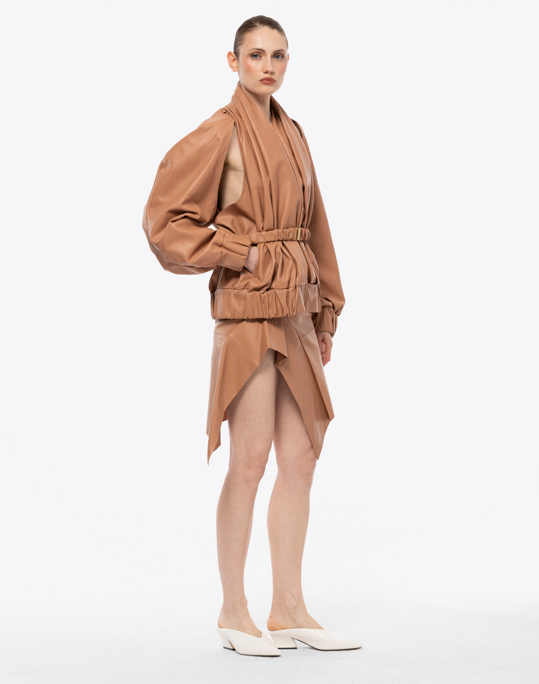 BOMBER EN CUIR DRAPÉ