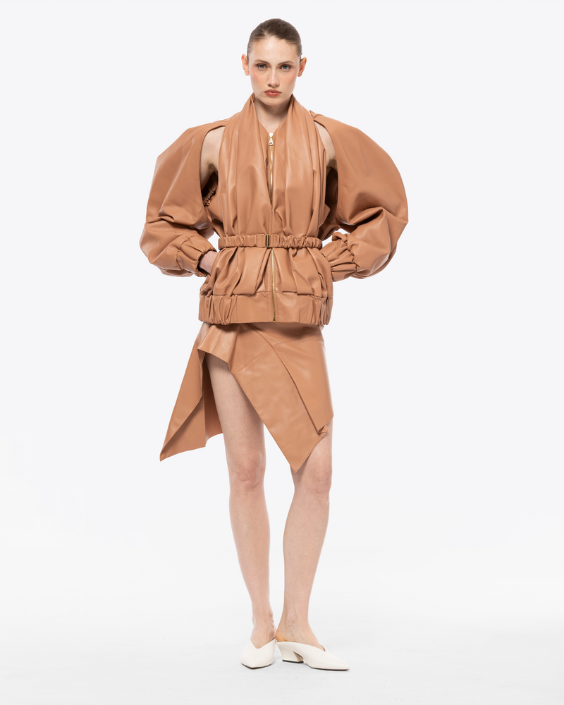 BOMBER EN CUIR DRAPÉ
