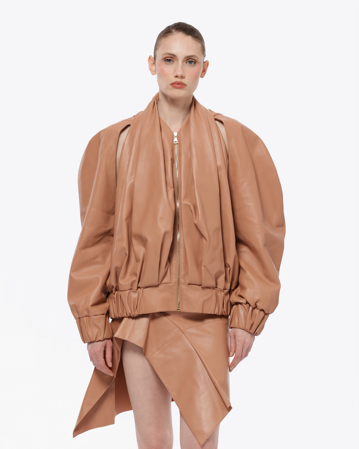 BOMBER EN CUIR DRAPÉ