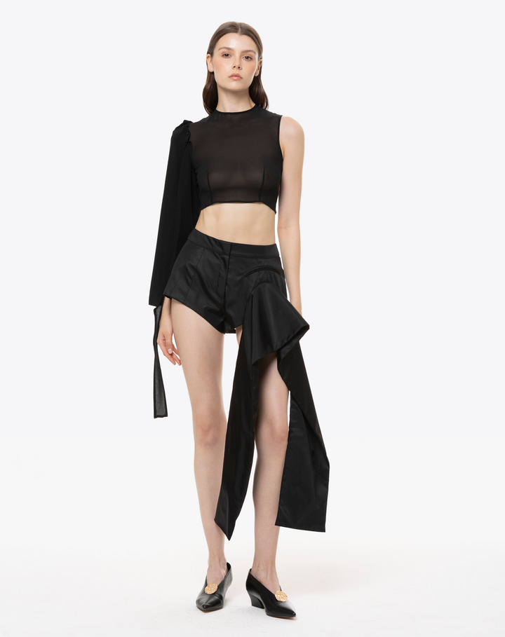ONE-SHOULDER TOP IN SILK GEORGETTE