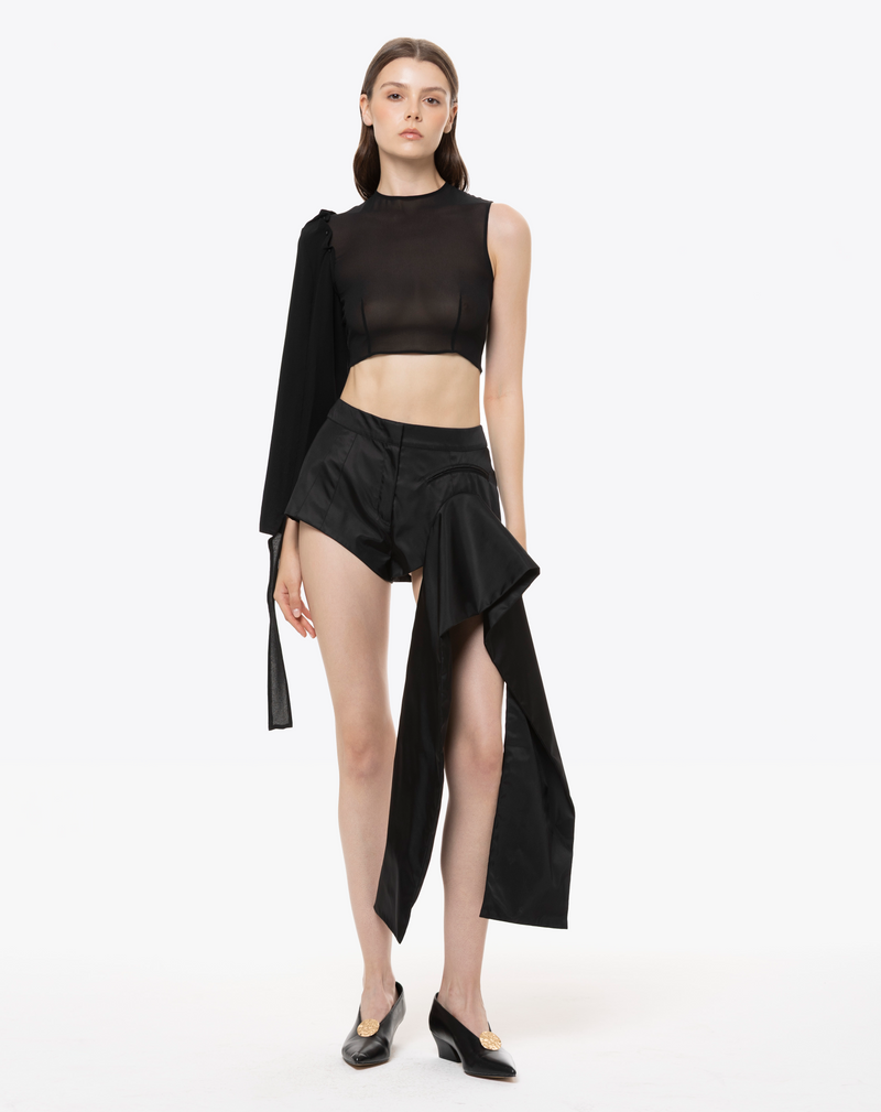 ONE-SHOULDER TOP IN SILK GEORGETTE