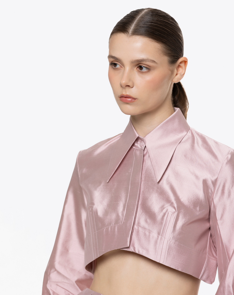 CAMICIA CROPPED IN SHANTUNG DI SETA